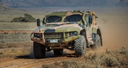 Hawkei military vehicle in the outback