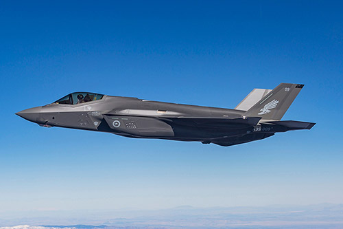 An Australian F-35A Lightning II jet in the sky