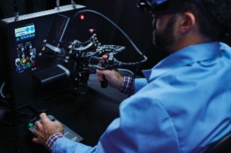 Man operating bomb disposal machinery