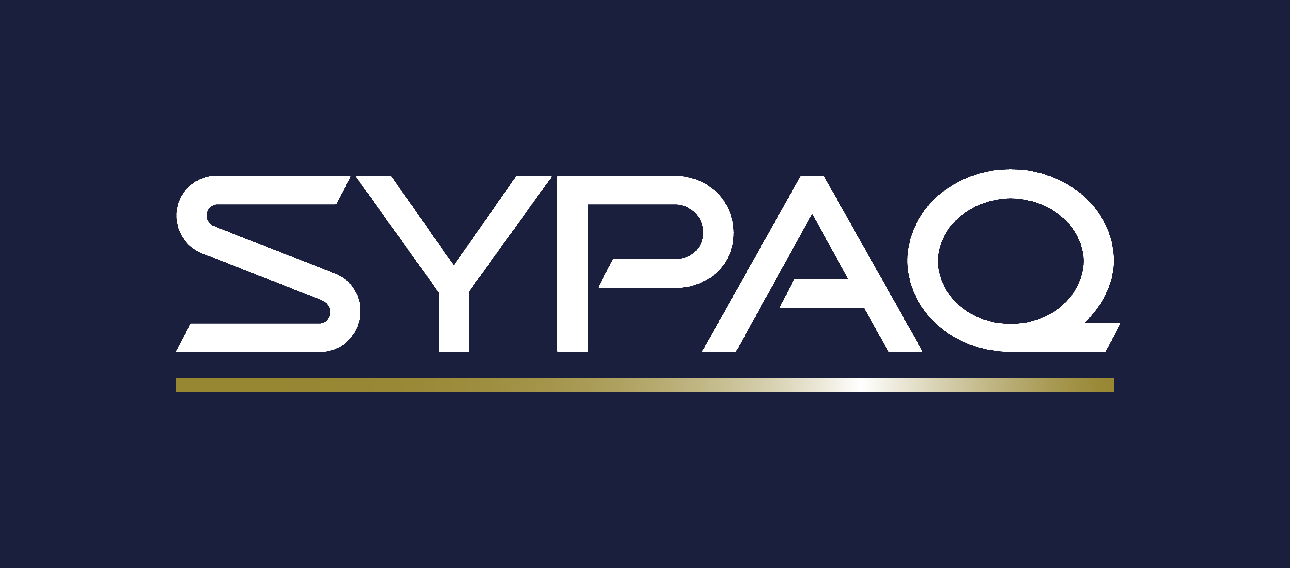 SYPAQ logo: white text on dark navy background